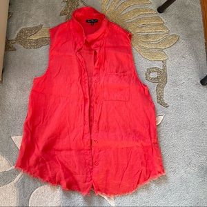 EUC velvet heart 100% linen collared red tank top with fringe embellishment XL